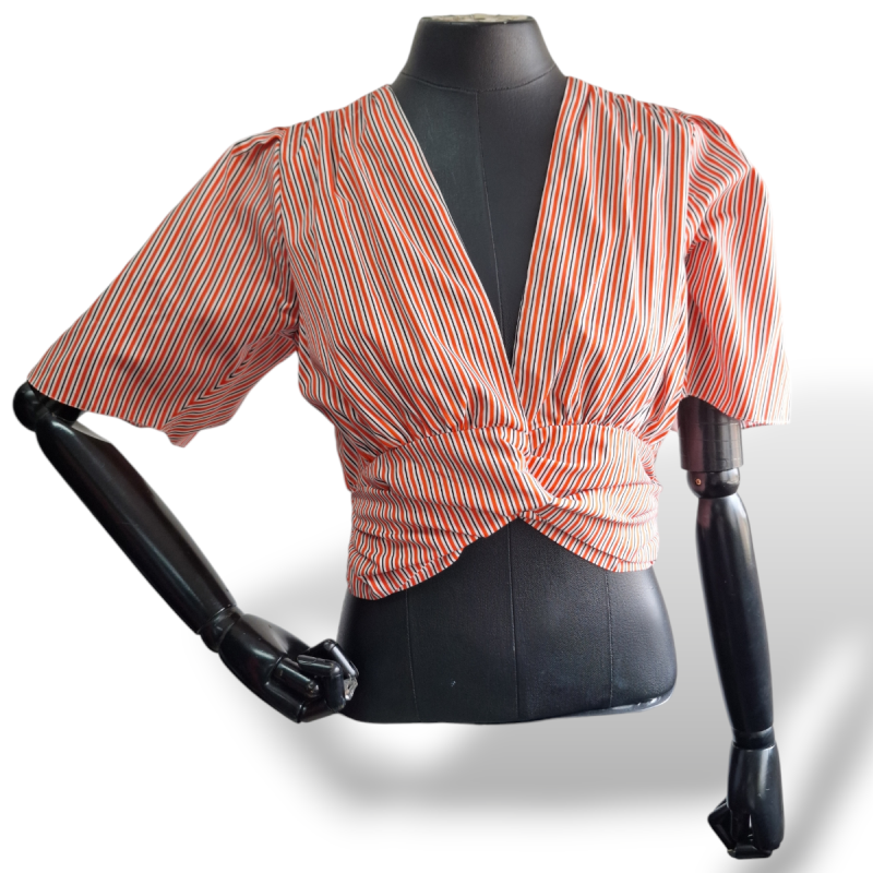 Blusa Cris Barros Listrada Vermelha, Branca e Preta-38 Blusa Cris Barros Listrada Vermelha, Branca e Preta-38