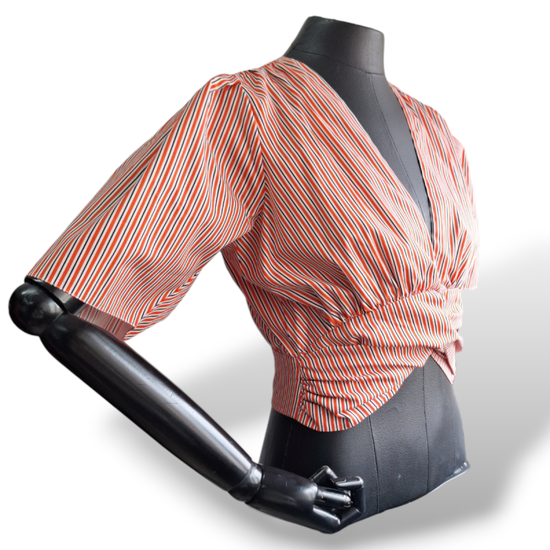 Blusa Cris Barros Listrada Vermelha, Branca e Preta-38 Blusa Cris Barros Listrada Vermelha, Branca e Preta-38