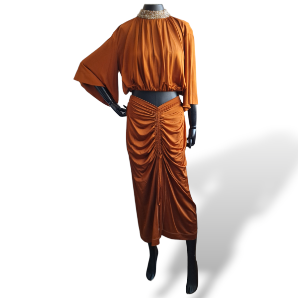 Conjunto NK Store de Saia e Blusa em Cetim Terracota-M