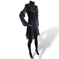 Vestido Lu Monteiro Manga Longa Seda c/ Renda Preta 