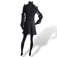 Vestido Lu Monteiro Manga Longa Seda c/ Renda Preta 