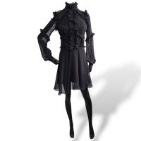 Vestido Lu Monteiro Manga Longa Seda c/ Renda Preta 