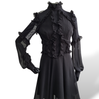 Vestido Lu Monteiro Manga Longa Seda c/ Renda Preta 