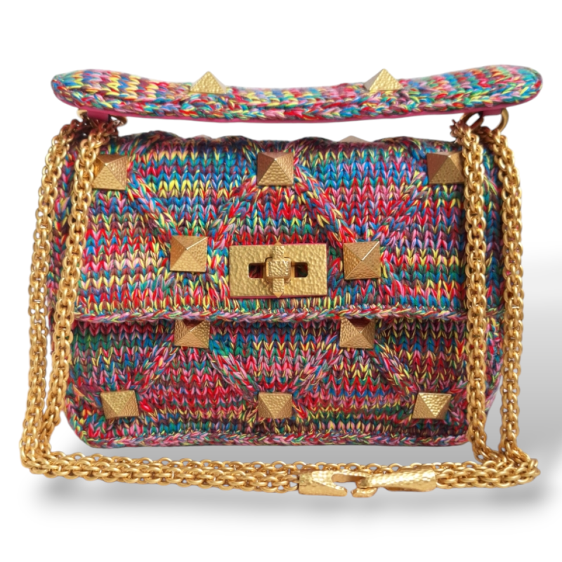 Bolsa Valentino Garavani Roman Stud em Tricot Colorido Bolsa Valentino Garavani Roman Stud em Tricot Colorido