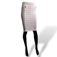 Saia Balmain Bouclé Rosa e Branco-36