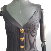 Vestido Moschino Preto em Tricot com Corações Dourados-38