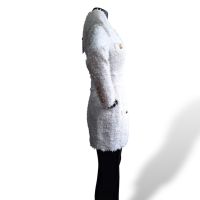 Vestido Balmain Bouclé Branco com Botões Dourados-36