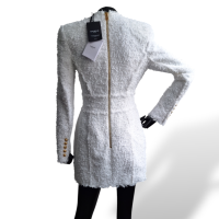 Vestido Balmain Bouclé Branco com Botões Dourados-36