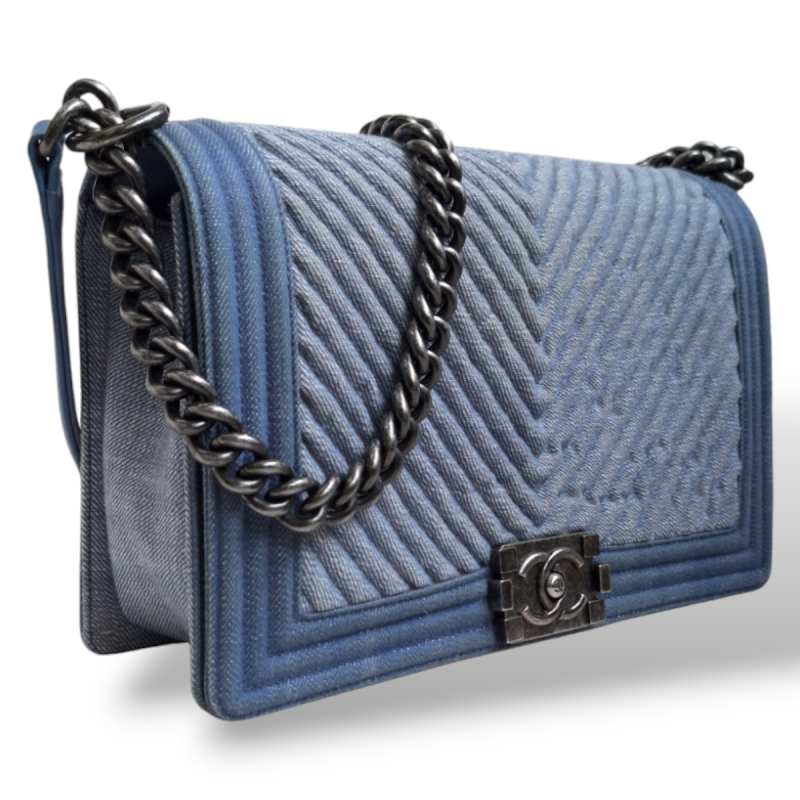 Bolsa Chanel Boy Em Denim Azul Bolsa Chanel Boy Em Denim Azul