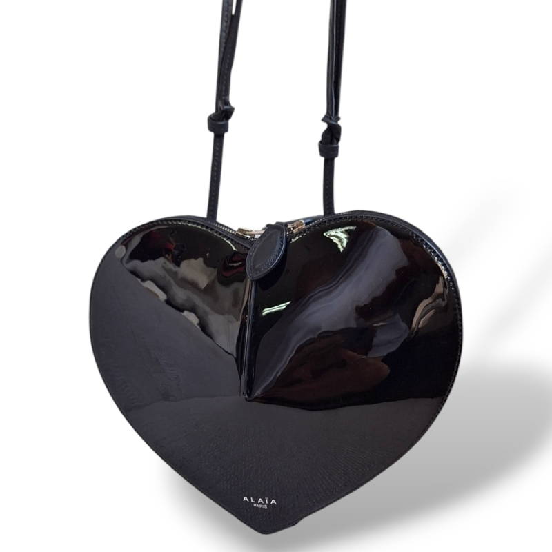 Bolsa Alaia Le Coeur Preta de Verniz  Bolsa Alaia Le Coeur Preta de Verniz