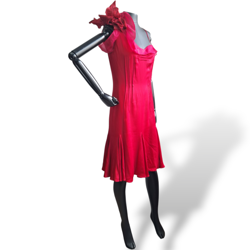 Vestido Christian Dior Vermelho com Flor - 38 Vestido Christian Dior Vermelho com Flor - 38