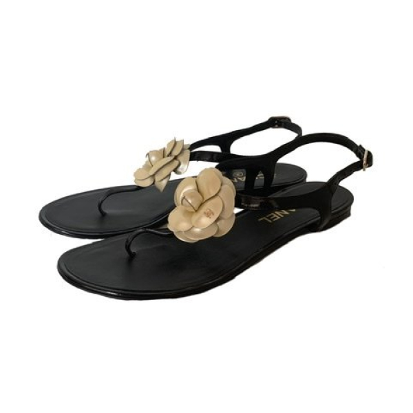 Rasteira Chanel Camélia Couro Preto