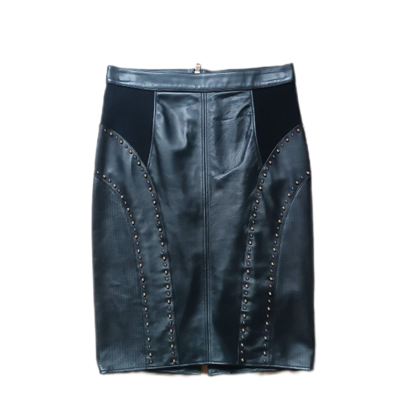 Saia Versace Couro Preta-40