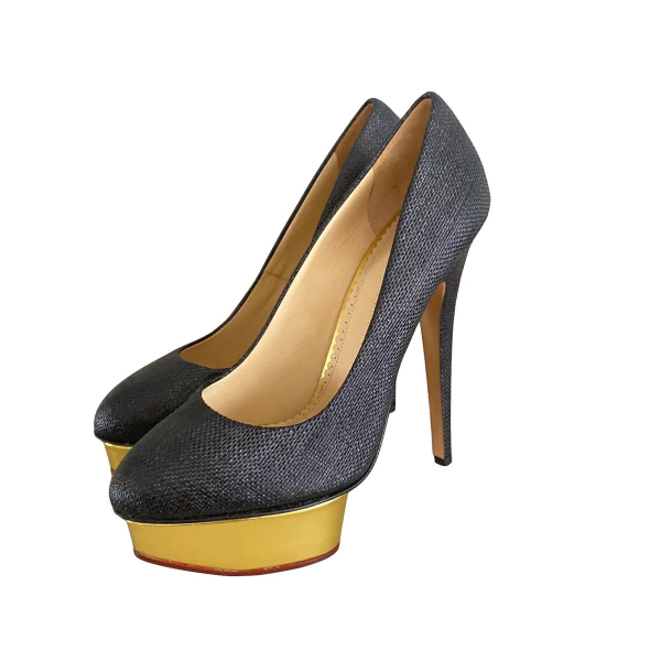 Salto Charlotte Olympia Preto com Dourado-38 Salto Charlotte Olympia Preto com Dourado-38