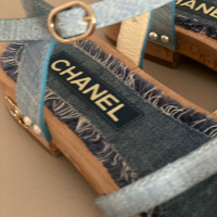 Sandália Chanel 2018 Cross Strap Wood Ankle Strap Slingback