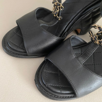 Sandália Chanel Wedge Matelassê Lambiskin Preta - 35