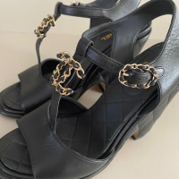 Sandália Chanel Wedge Matelassê Lambiskin Preta - 35