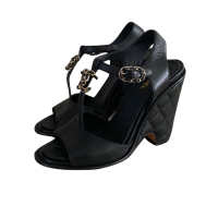 Sandália Chanel Wedge Matelassê Lambiskin Preta - 35