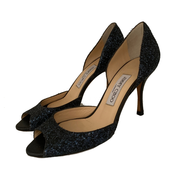 Peep Toe Jimmy Choo Purpurina Azul - 37
