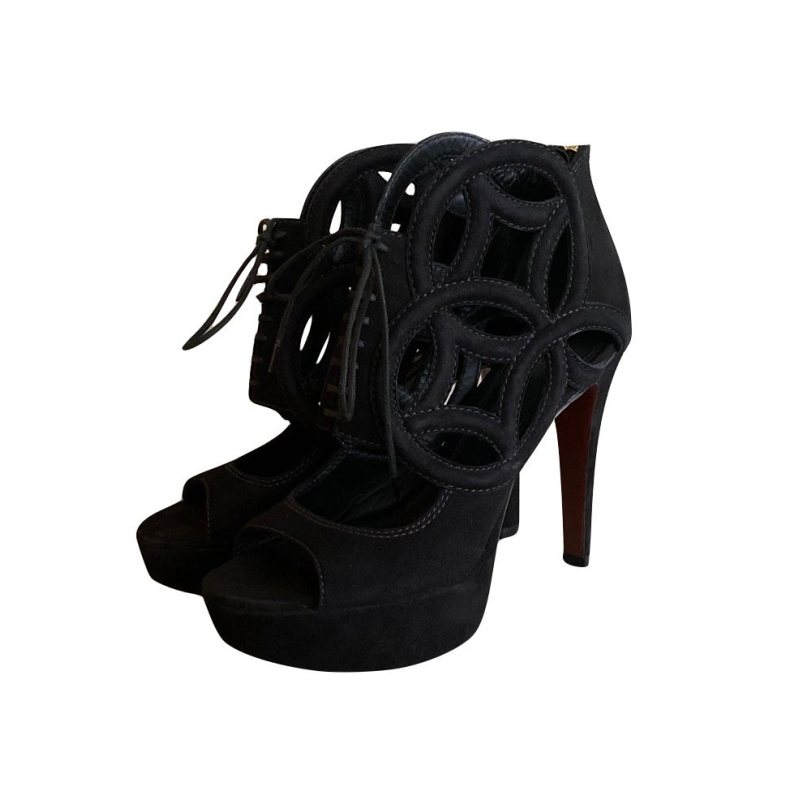 Sandália Louis Vuitton Logo Vazado Suede Preta - 35