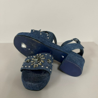 Sandália Miu Miu Denim Pedraria-35