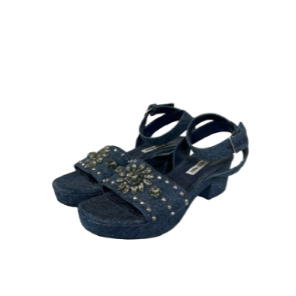 Sandália Miu Miu Denim Pedraria-35