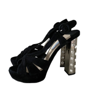Sandália Prada Suede Preta Salto Pedras - 37