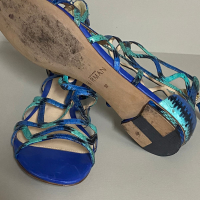 Sandália Rasteira Alexandre Birman Gladiador Python Azul Verde-36