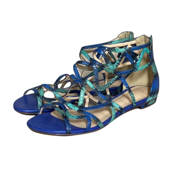 Sandália Rasteira Alexandre Birman Gladiador Python Azul Verde-36