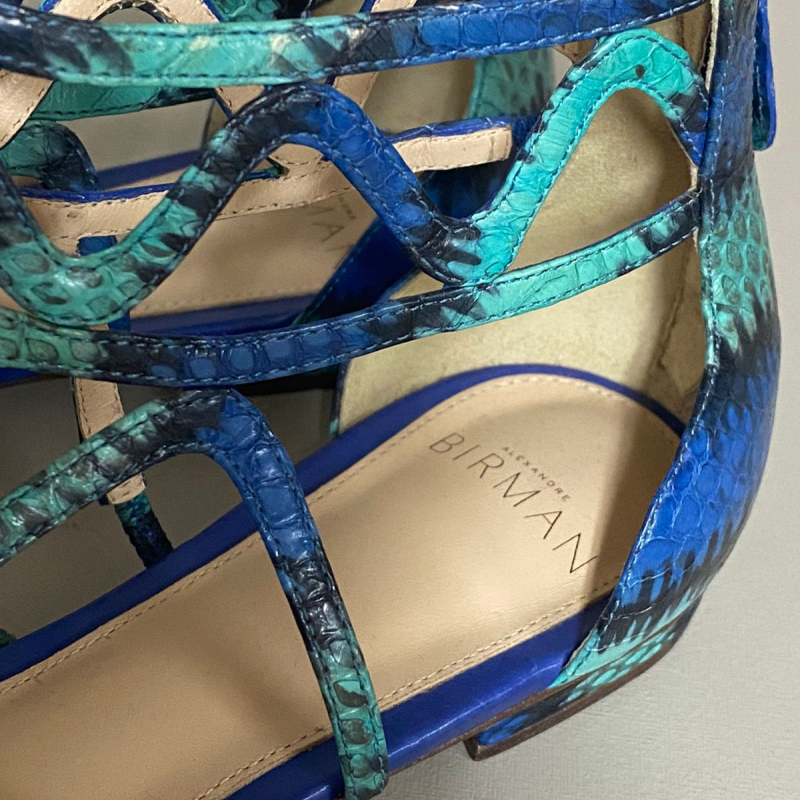 Sandália Rasteira Alexandre Birman Gladiador Python Azul Verde-36