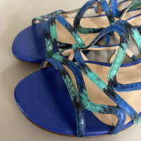 Sandália Rasteira Alexandre Birman Gladiador Python Azul Verde-36