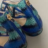 Sandália Rasteira Alexandre Birman Gladiador Python Azul Verde-36