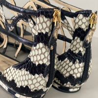 Sandália Rasteira Alexandre Birman Gladiador Python Preta e Bege-36