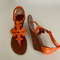 Sandália Tory Burch Couro Laranja Logo - Nunca Usada - 36