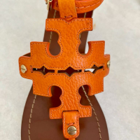 Sandália Tory Burch Couro Laranja Logo - Nunca Usada - 36