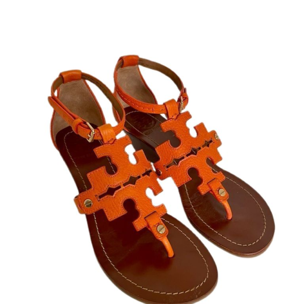 Sandália Tory Burch Couro Laranja Logo - Nunca Usada - 36