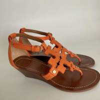 Sandália Tory Burch Couro Laranja Logo - Nunca Usada - 36