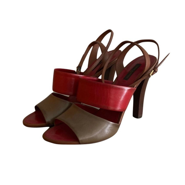 Sandália Louis Vuitton Tiras Couro Vermelho e Marrom - 40 