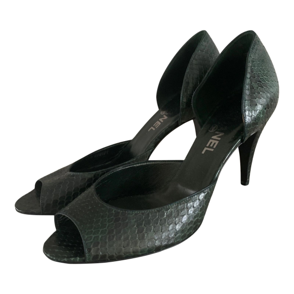 Peep Toe Chanel Python Verde 39
