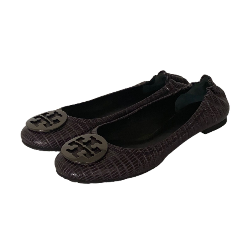 Sapatilha Tory Burch Couro Craquelado Metalizado Cinza - Nunca usada