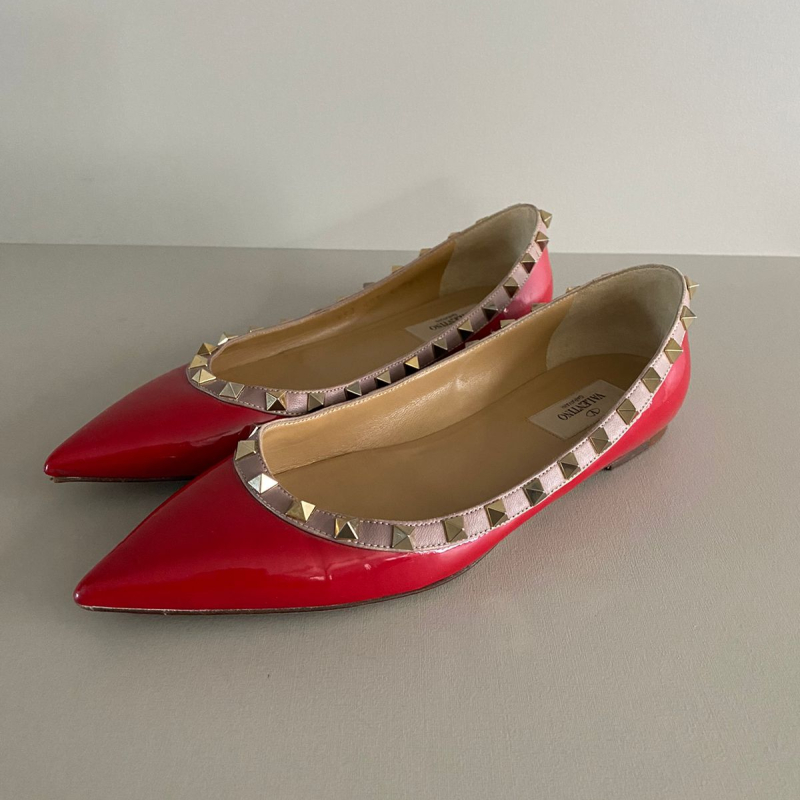 Sapatilha Valentino Rockstud Verniz Vermelha-37 Sapatilha Valentino Rockstud Verniz Vermelha-37