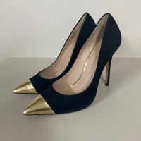 Scarpin Jean- Michel Cazabat Suede Preto Cap Toe Dourado - 35,5