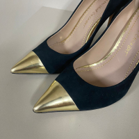 Scarpin Jean- Michel Cazabat Suede Preto Cap Toe Dourado - 35,5