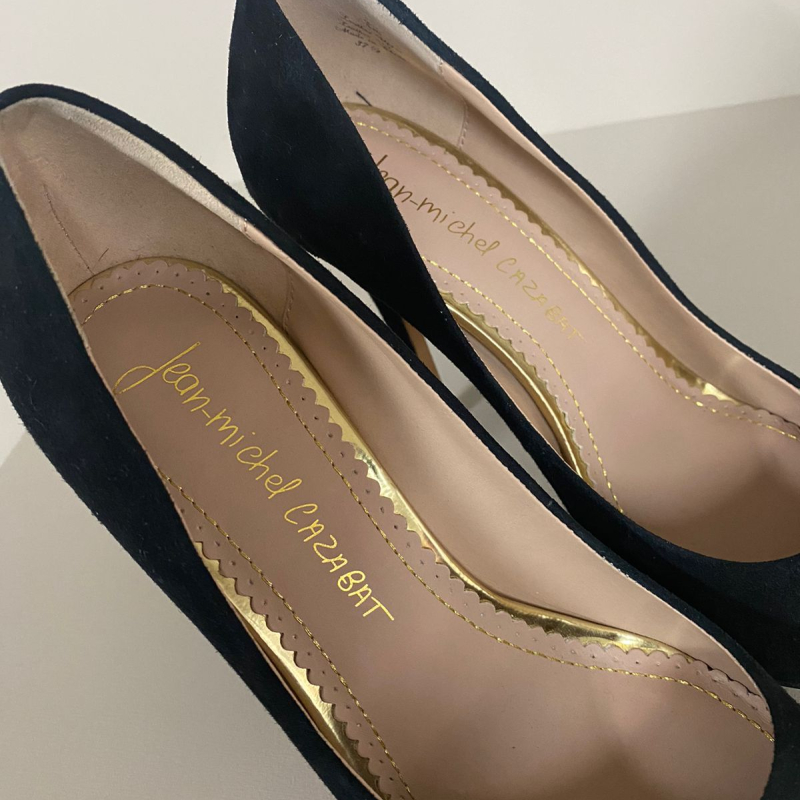 Scarpin Jean- Michel Cazabat Suede Preto Cap Toe Dourado - 35,5