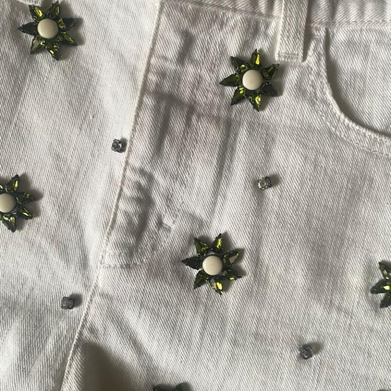 Shorts Gucci Jeans Branco Pedraria-40