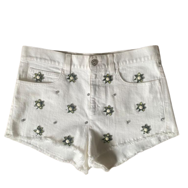 Shorts Gucci Jeans Branco Pedraria-40 Shorts Gucci Jeans Branco Pedraria-40