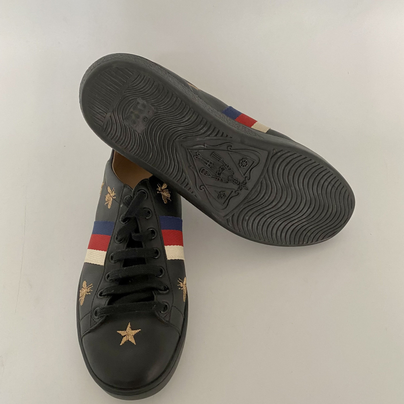 Sneakers Gucci Ace Bordado Couro Preto - 36 Sneakers Gucci Ace Bordado Couro Preto - 36