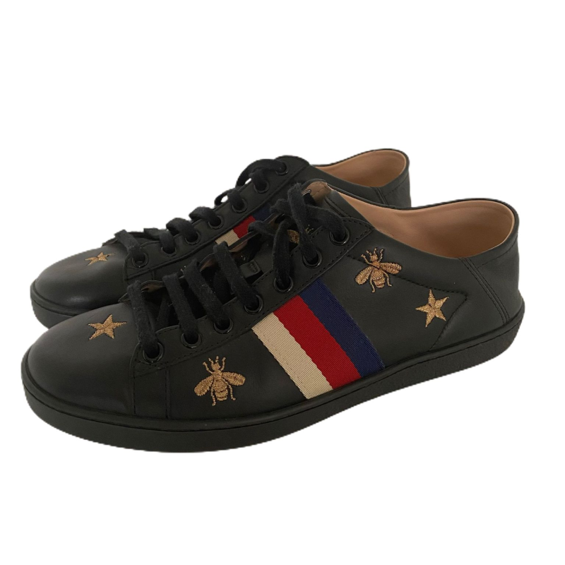 Sneakers Gucci Ace Bordado Couro Preto - 36