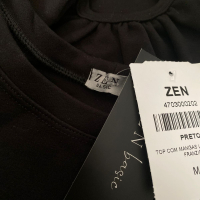 Top Com Mangas Longas Punho Franzido Zen - Nunca Usada Preta - M