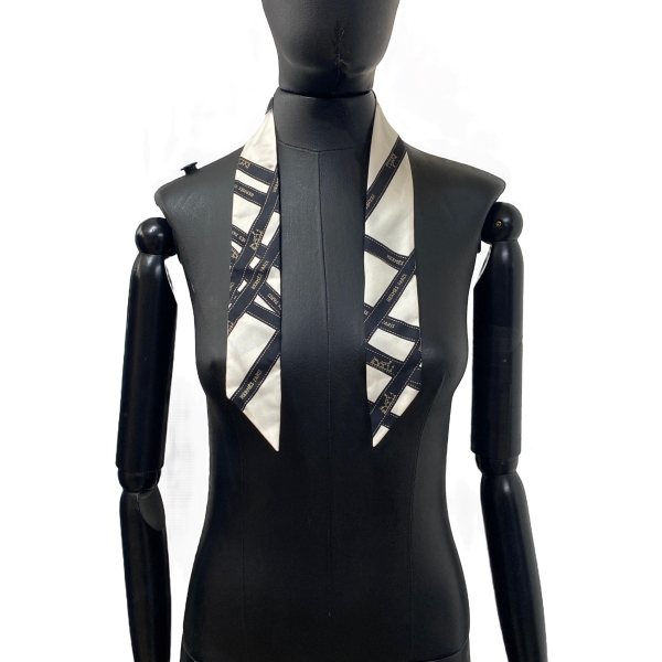 Twilly Hermés Seda Off White Embellished 